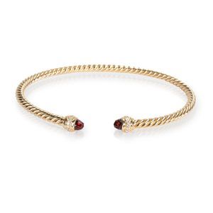 David Yurman Cable Spira Garnet & Diamonds Bangle in 18K Yellow Gold